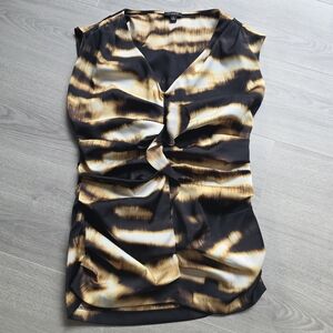 Ann Taylor Black and Tan Ruched Blouse